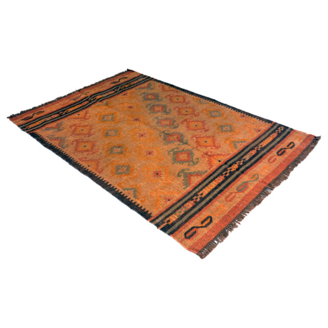 Burns Vintage Handmade Kilim Wool Orange/Black Rug
