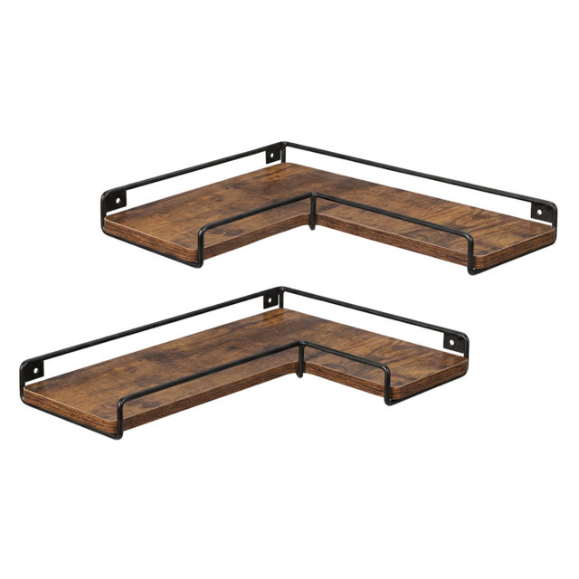 Floating Shelves Set 2PC L-Shaped Corner Shelf Wall Mounted Wood Brown