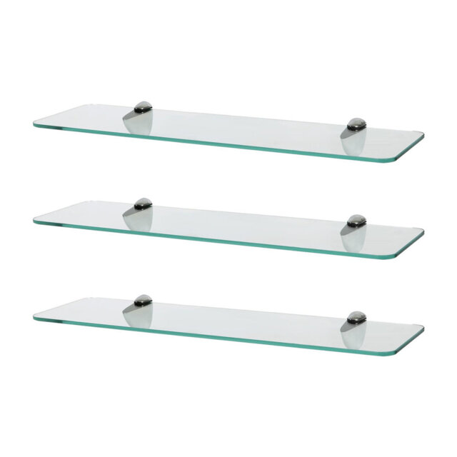 Harbour Housewares - Rounded Floating Glass Shelves with Metallic Brackets - Set of 3