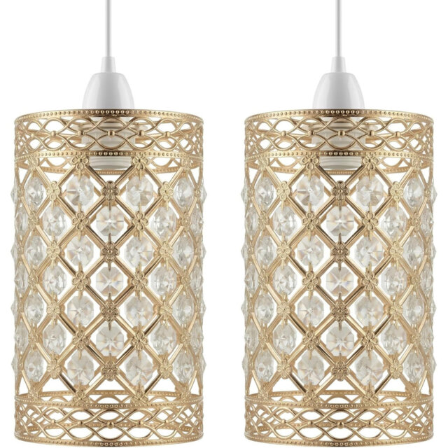 Sun Flower French Gold Crystal Pendant Light Shade, Jewels Modern Easy Fit Round Drum Pendant Lampshade Crystal Ceiling Light for Kitchen