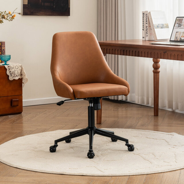 Upholstered Swivel Office Chair, Soft Padded Desk Chair with Silent Swivel & Rolling Wheels, Height Adjustable Computer Chair