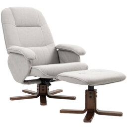 HOMCOM Linen Swivel Recliner Chair with Footstool Upholstered Light Grey