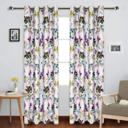 Purple Blue Flower Curtains Eyelet Flora Curtains for Living Room (2 x 66 x 90 Inch)