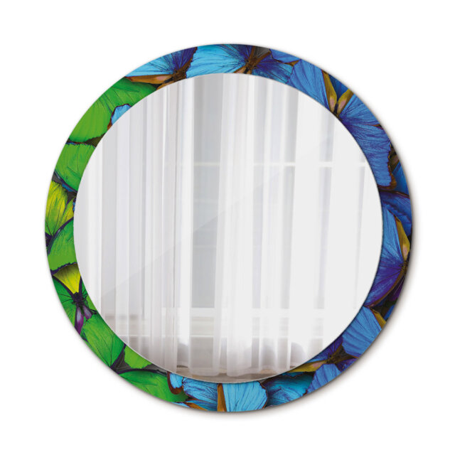 Huldar Round Glass Framed Wall Mounted Accent Mirror in Black/Green/Blue