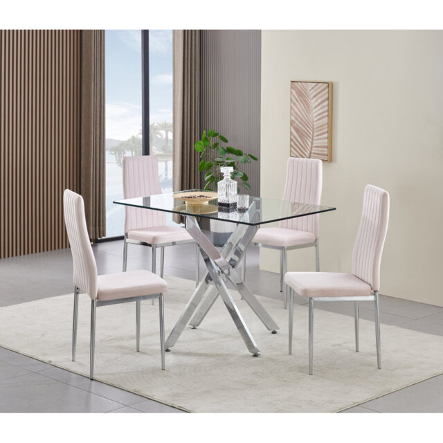 Rexel Dining Table with 4 Monza Velvet Chairs