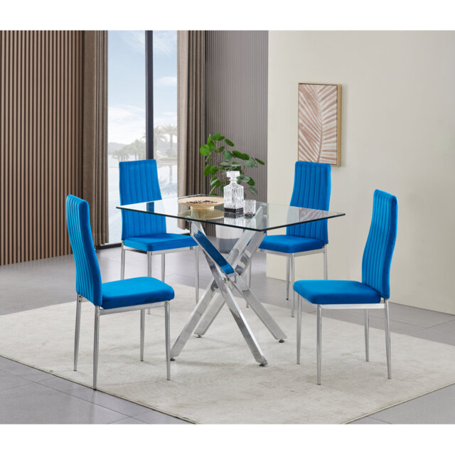 Rexel Dining Table with 4 Monza Velvet Chairs