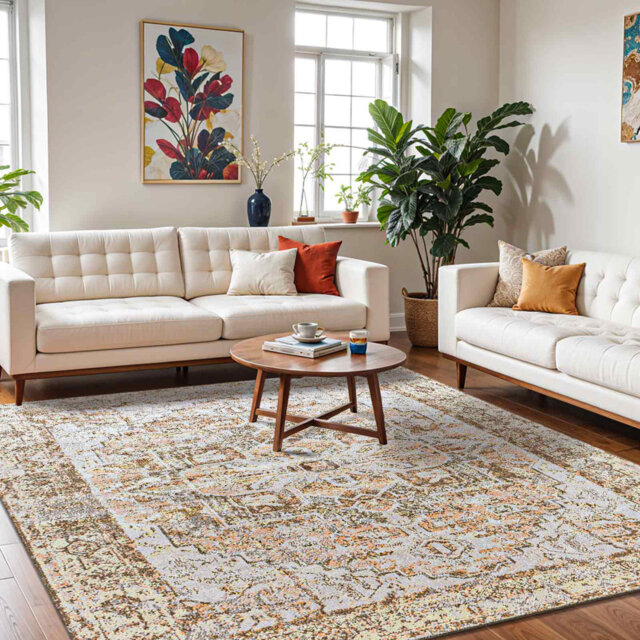Purcell Machine Washable Traditional Boho Clay Dark Brown Area Rug