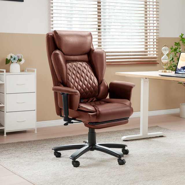 Office Chair With High Back and Foot Rest,Reclining Executive Office Chair With Adjustable Lumbar Support