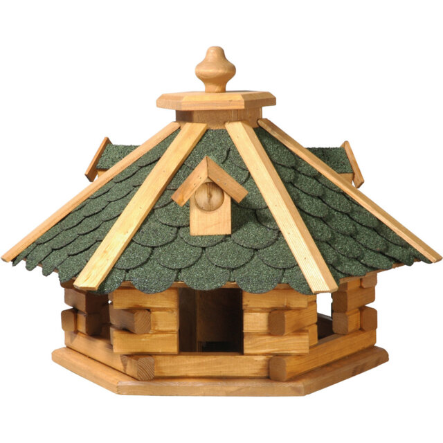 "Rustic Bird Feeder ""Log House"", Bird House With Feeder Silo, 51 X 45 X 37 Cm, Pine, Green"
