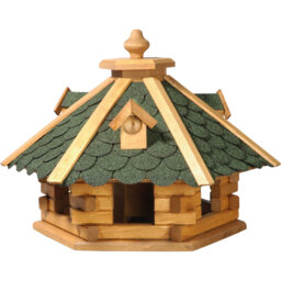 "Rustic Bird Feeder ""Log House"", Bird House With Feeder Silo, 51 X 45 X 37 Cm, Pine, Green"