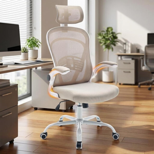 Ergonomic Office Chair with Flip-Up Arms and Lumbar Support, High-Back Mesh Computer Desk Chair for Office, Comfy Swivel Task Chair Gaming Chairs with