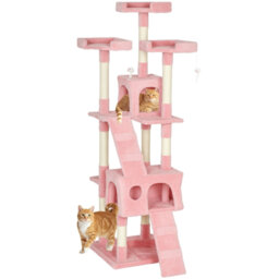 173cm Multi‑Level Cat Tree Activity Play Centre with Cat Houses & Sisal Scratching Boards, Pink