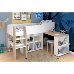 Vermehr European Single (90 x 200cm) Mid Sleeper Bed with Shelves and Desk