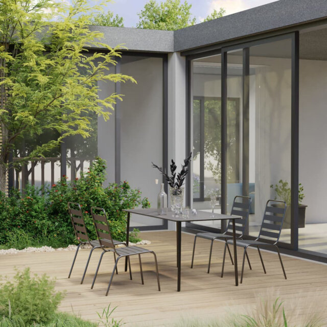 Ebern Designs 5 Piece Garden Dining Set in Dark Gray Steel