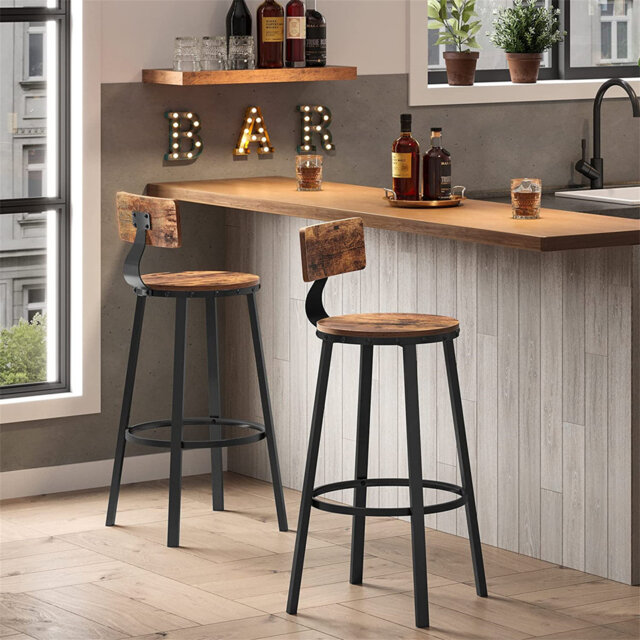 Shakir Counter Stool,Set of 4 Industrial Bar Stool Kitchen Bar Chairs with Backrest, Steel Frame