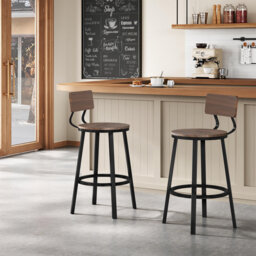 Bar Stools Set Of 2, Bar Chairs, Breakfast Stools, Kitchen Island Stools, Counter Stools With Footrest And Backrest, Metal Frame + Mdf Seat And Back,