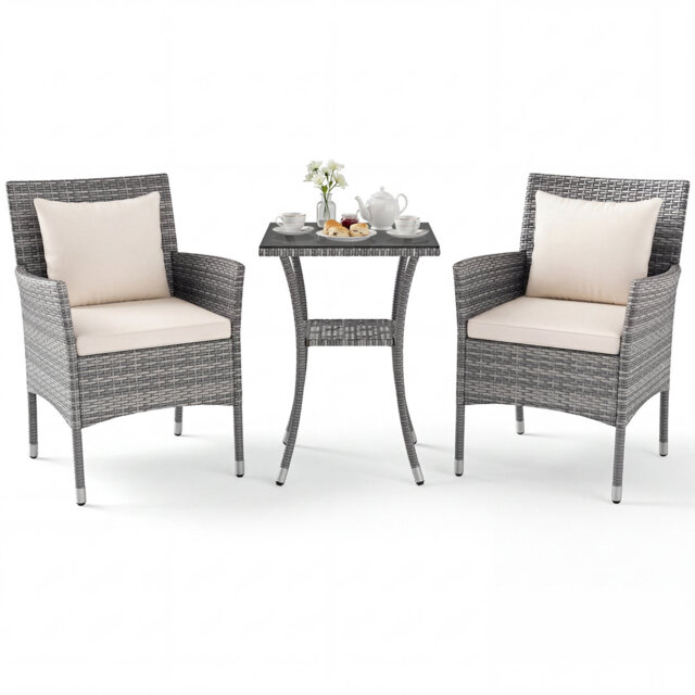 3 Pieces Patio Wicker Bistro Set Outdoor Conversation Furniture Set