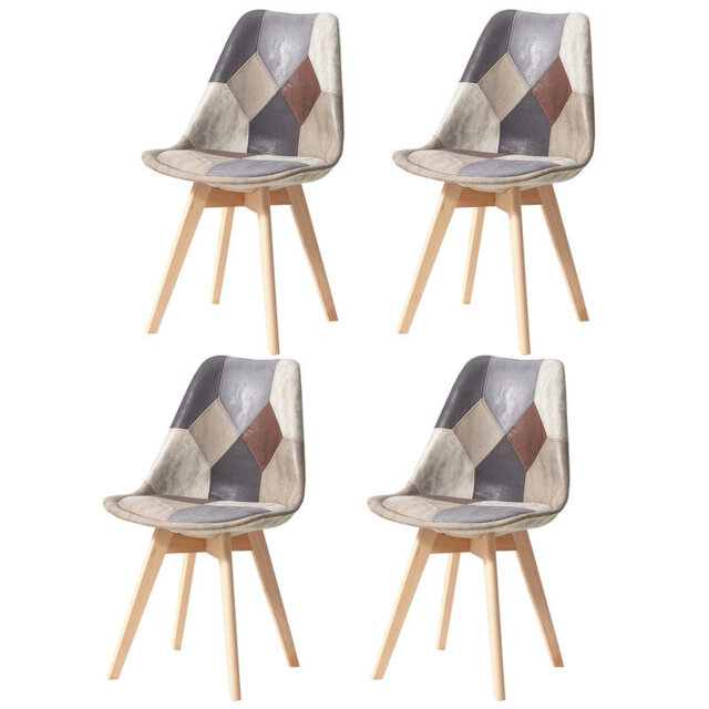 42.5cm H Patchwork Fabric Dining Chair, Retro Style Upholstered Side Chair with Solid Wood Legs