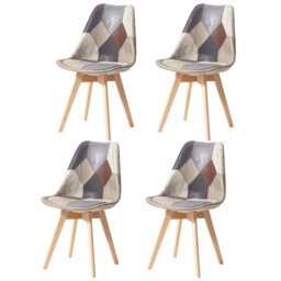 42.5cm H Patchwork Fabric Dining Chair, Retro Style Upholstered Side Chair with Solid Wood Legs