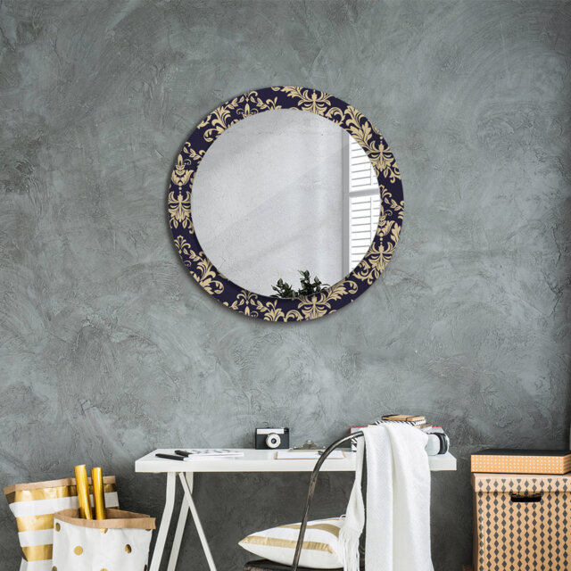 Huldar Round Glass Framed Wall Mounted Accent Mirror in Beige