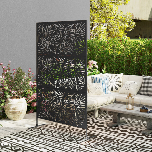 Outsunny 6.5FT Decorative Garden Privacy Screen, Bamboo Style, Black