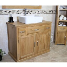 Robert Solid Oak 1000mm Free Standing Single Bathroom Vanity with Countertop Ceramic Basin & Faucet