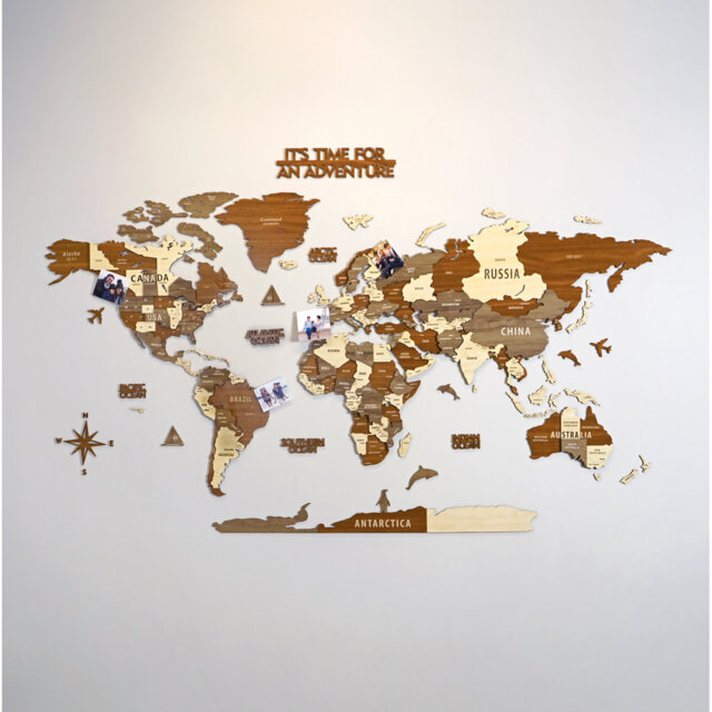 Wooden World Map Wall Art - 3D Wood Push Pin Maps - Multilayered 3D Wooden World Map