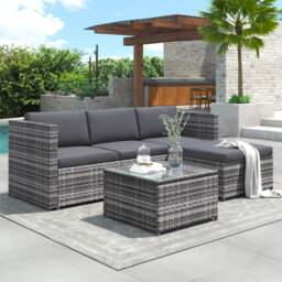 Rattan Garden Sofa Set With Glass Top Coffee Table