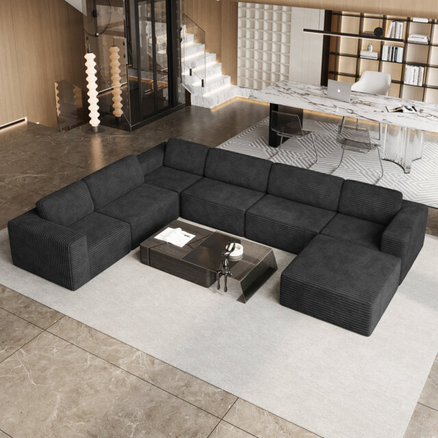 Modular Oversized 404Cm 6-Seater Left-Facing L-Shaped Corduroy Sofa, No Assembly Required