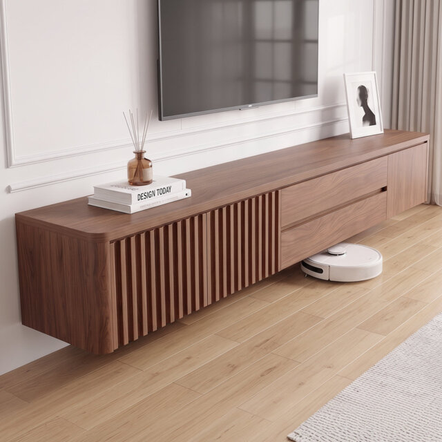 180cm Floating Tv Unit Wall Mounted With Door, Walnut Tv Cabinet Stand Large Storage, Completely Assembled Living Room Tv Media Console