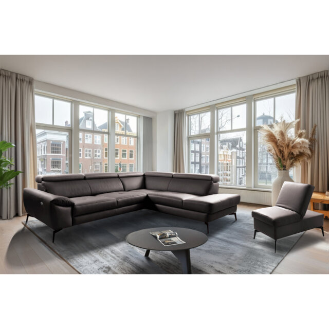 Alvoro Genuine Leather Corner Sofa with Electric Seat Extension & Adjustable Headrests