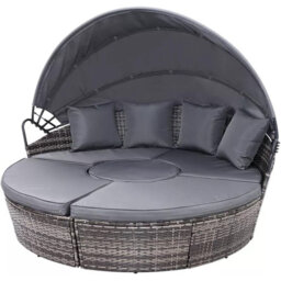Latitude Run Antonien Modular 5 Piece Outdoor Rattan Day Bed Canopy Cushions and Coffee Table