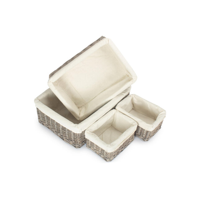 Fleur De Lis Living 4 Piece Wicker Storage Tray Basket Set with Lining