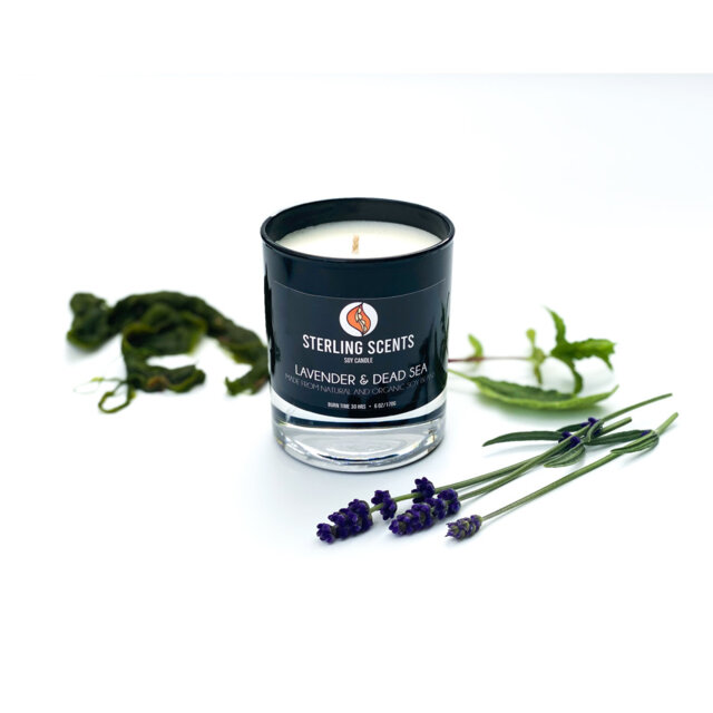 The Mini Noir Lavender & Dead Sea Scented Jar Candle with Glass Holder