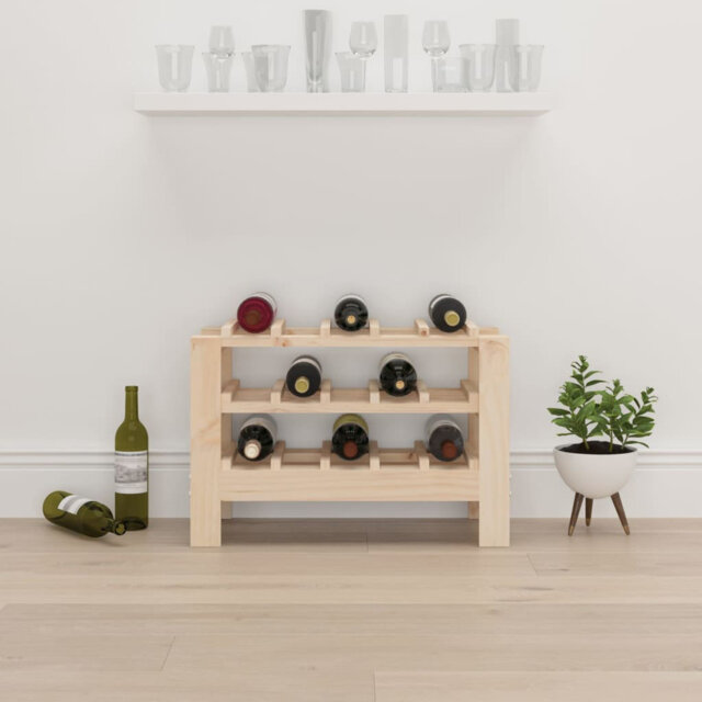 Kyreece 15 Bottle Solid Wood Floor Wine Bottle Rack in Brown