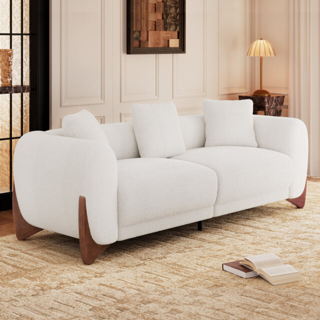 Cloud Sherpa Upholstered Sofa with Wood Wedge Legs