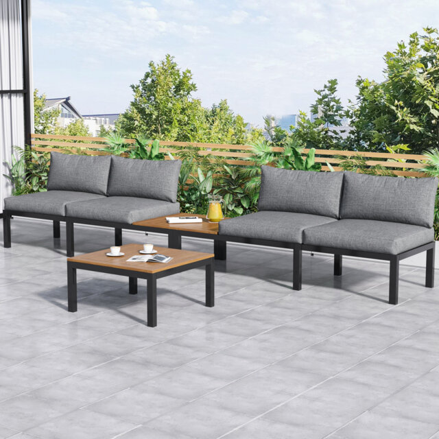 Outdoor Edgecomb Powder Coated Steel 4 - Person Seating Group with Cushions