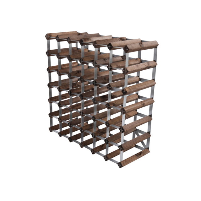 Assembled wine rack for 56 bottles. Made of Swedish pine wood and produced in Sweden.