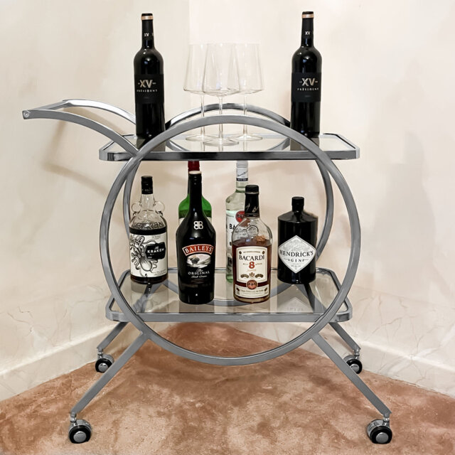 Bonparker Metal Glass Serving Drinks Trolley Halo Bar Cart