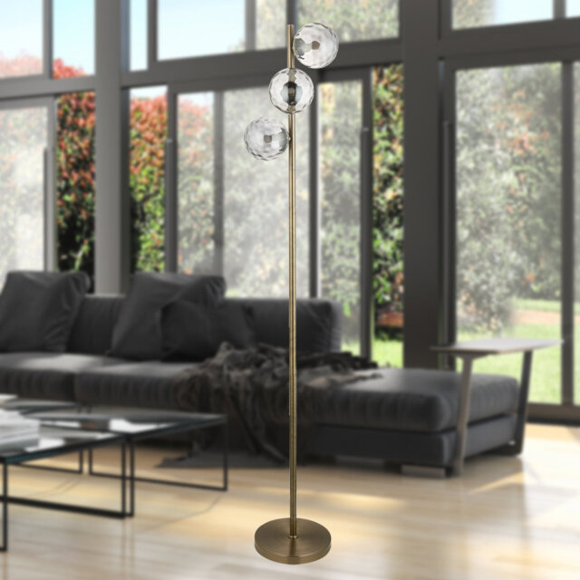 Becksley - Antique Brass 145cm Floor Lamp with Glass Globe Shades