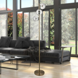 Becksley - Antique Brass 145cm Floor Lamp with Glass Globe Shades