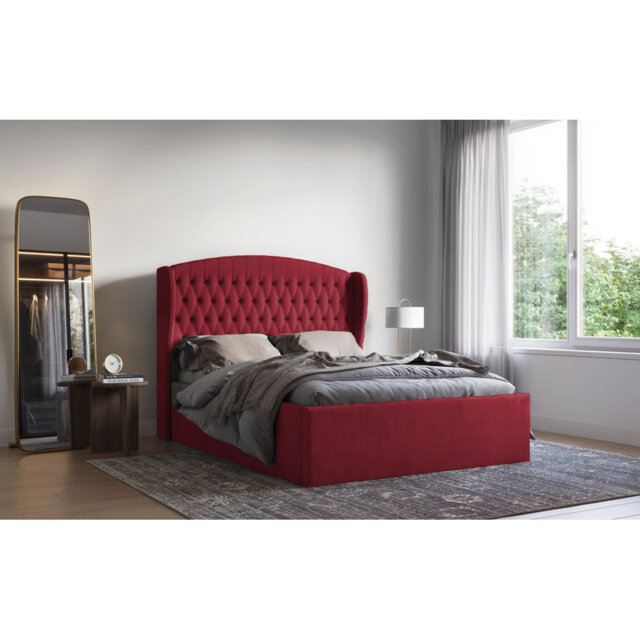 Medau Velvet Upholstered Bed Frame - Padded Headboard, Chrome Feet