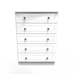 Adala 5 Drawer Chest in White Gloss & White (Ready Assembled)