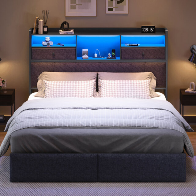 Upholstered Fabric Drawers Bed Frame