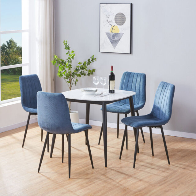 Aspen Sintered Stone Square Table with 2 Straight Stitch Upholstered Fabric Chairs - Modern Dining Set