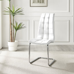 Scottsmoor Modern High Gloss & Glass Dining Table Set - 6 Upholstered Faux Leather Dining Chairs