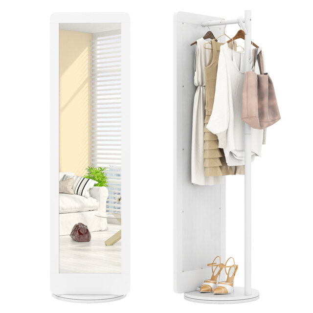 Full Length Mirror 2-In-1 Freestanding Dressing Mirror W/Coat Rack