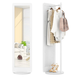 Full Length Mirror 2-In-1 Freestanding Dressing Mirror W/Coat Rack