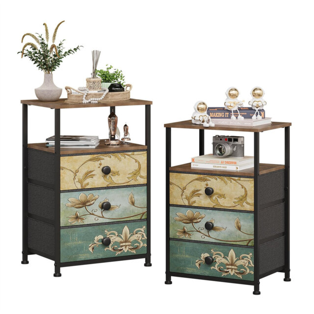 2 Sets Chest Of Drawers With Open Shelf Dresser For Bedroom With 2 Drawers Vintage Bedside Table Nightstand Cabinet For Living Room Sofa Couch Closet