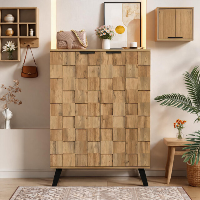 Modern 5-Tier Shoe Cabinet with Adjustable Shelves, 80x35x110cm, Wood Veneer Finish, Soft-Close Doors, Entryway Storage Organizer for Hallway Bedroom,
